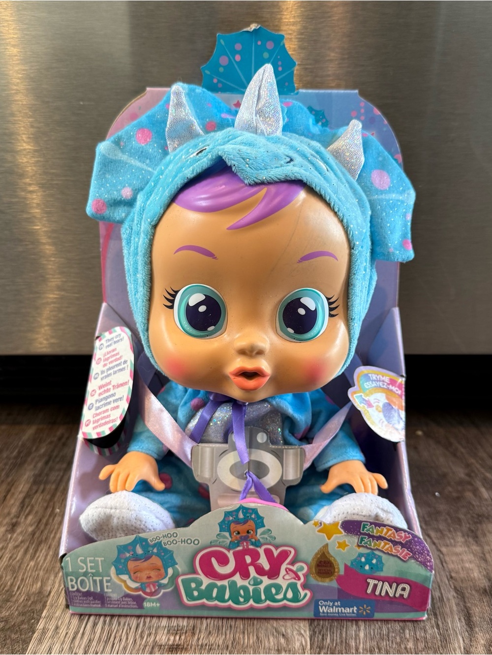 NIB Cry Babies Fantasy Tina Triceratops Baby Doll Walmart Exclusive Dinosaur
